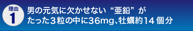 理由01:男の元気に欠かせない“亜鉛”がたった2錠の中に52mg,下記約20個分